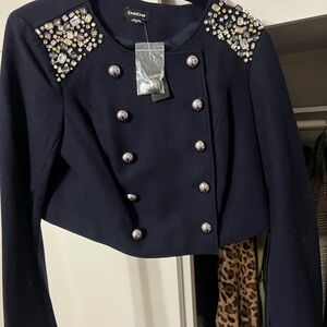Bebe Navy Embellished Women's Jacket